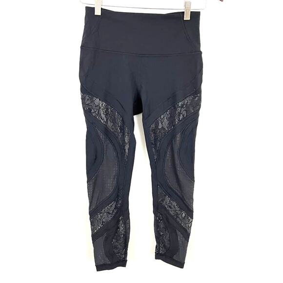 Lululemon Wunder Under High Rise Tight 25" Black Lace Women Size 8 - Picture 1 of 12